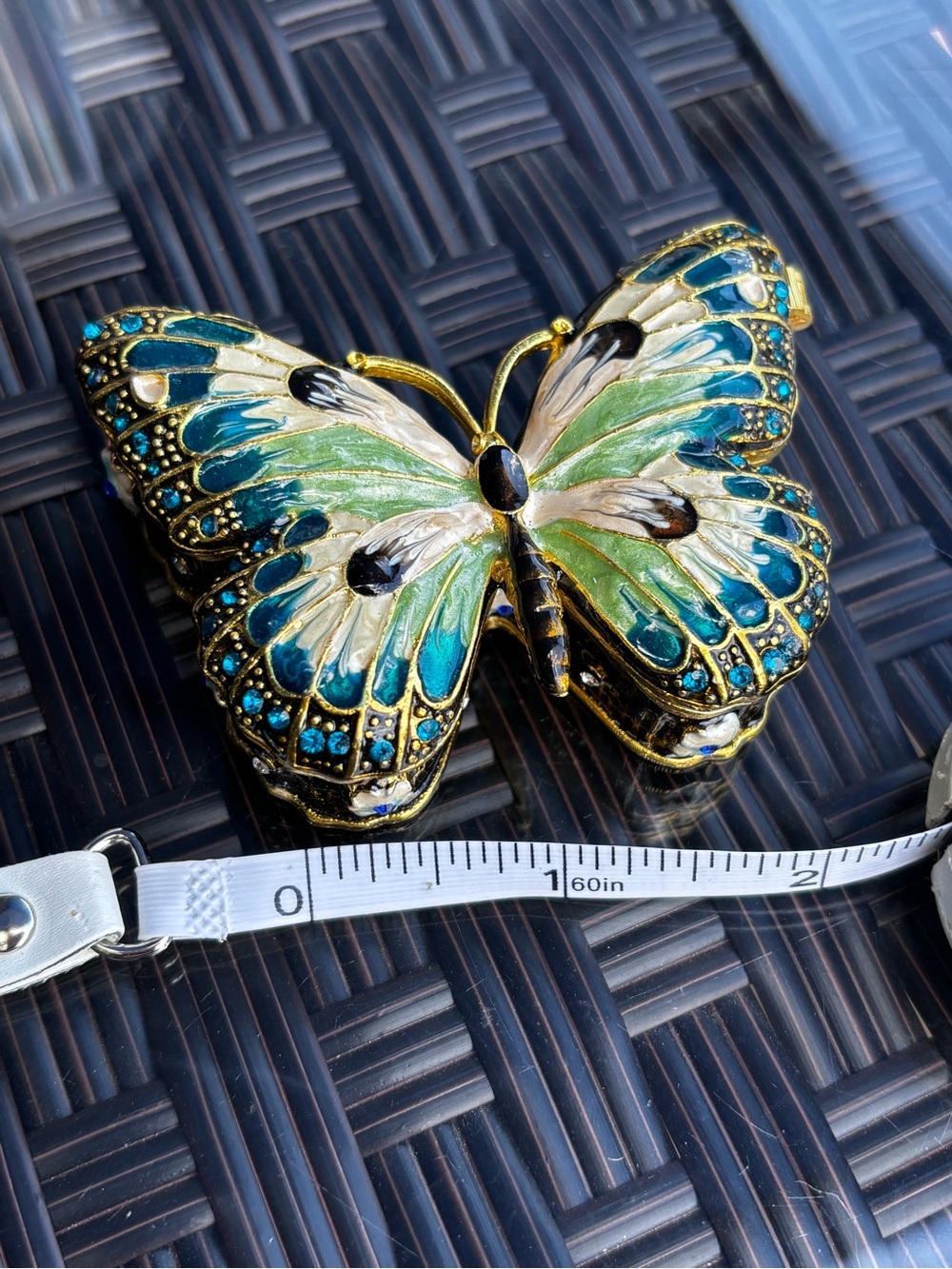 Decorative Enamel Butterfly Box - Green & Teal